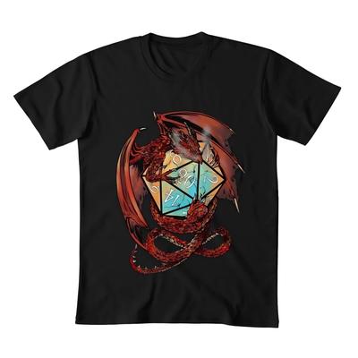 Red Dragon & D20 Dice Black T-Shirt