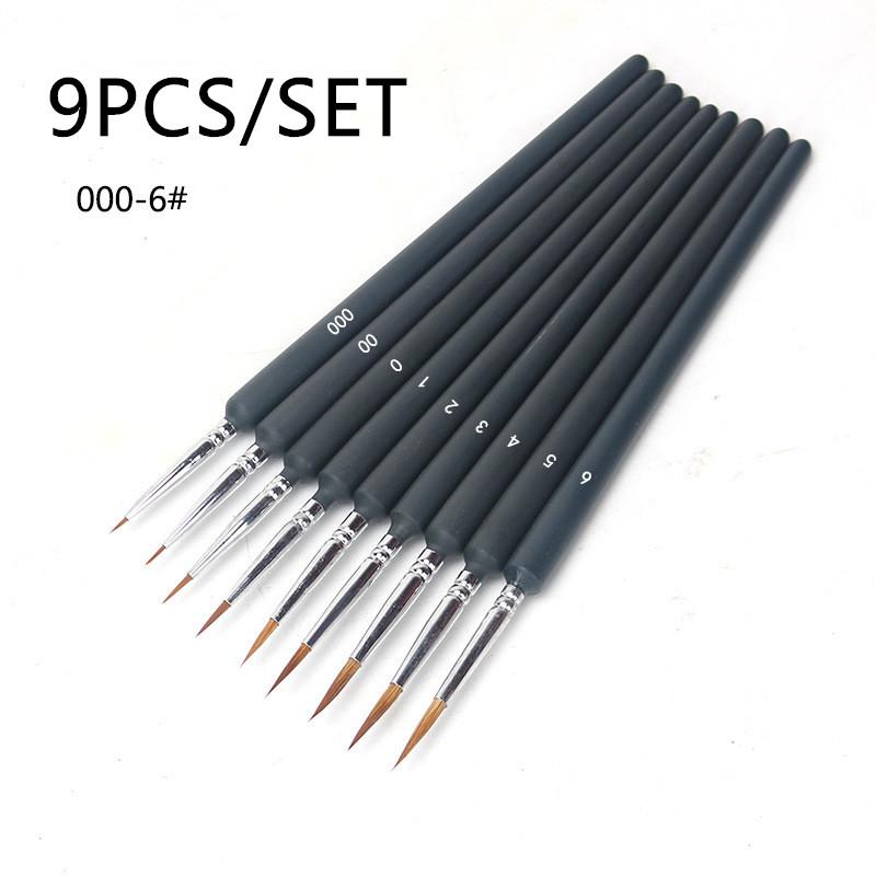 9PCS/Set Wolverine Painting Brush Pure Wolverine Tail Stroke Hook Edge Pen Gouache Watercolor Brush Digital Oil Brush