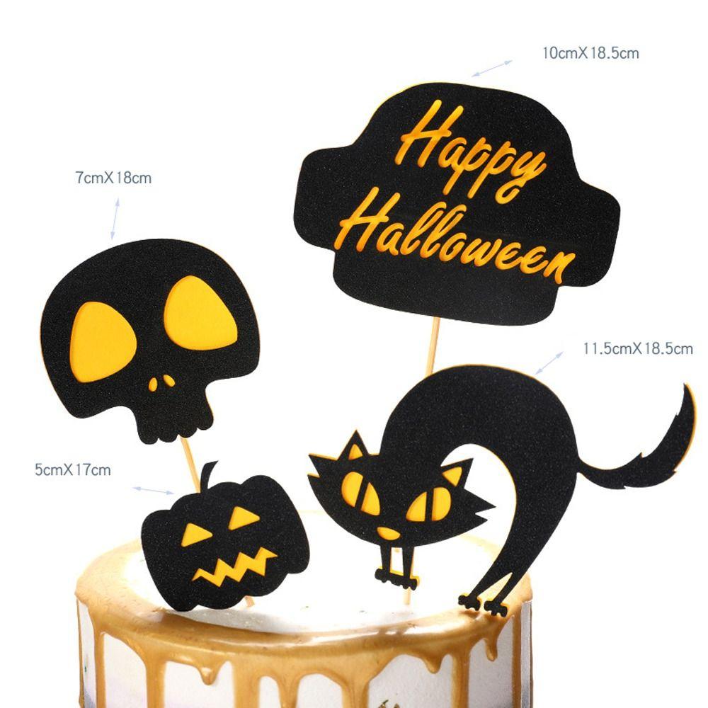 Black Castle Bat Pumpkin Halloween Cupcake Toppers Witch Ghost Black Cat Skull Paper Cake Insertion Flag Cartoon DIY