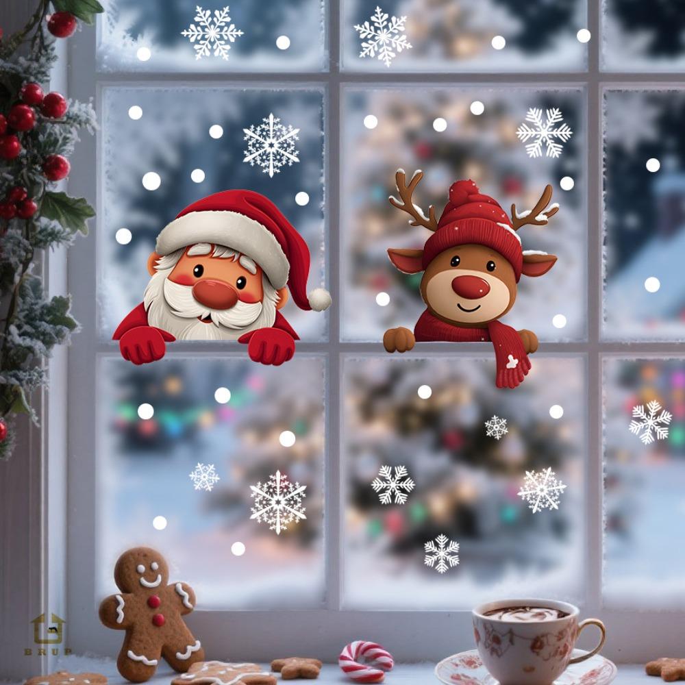 Cartoon Santa Claus Gift Wall Sticker Christmas Electrostatic Glass Windows Decor Decals Bedroom Home Decoration New Year Mural