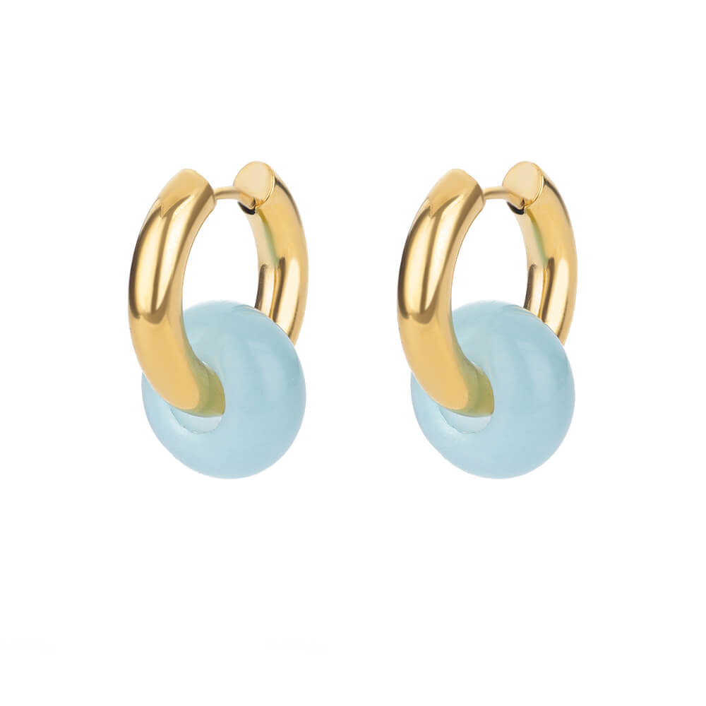 Kolorowe Kolczyki Koła z Kamienia Naturalnego Dla Kobiet Stal Nierdzewna Opal Okrągłe Geometryczne Kolczyki Wiszące Moda Biżuteria Boho Prezenty