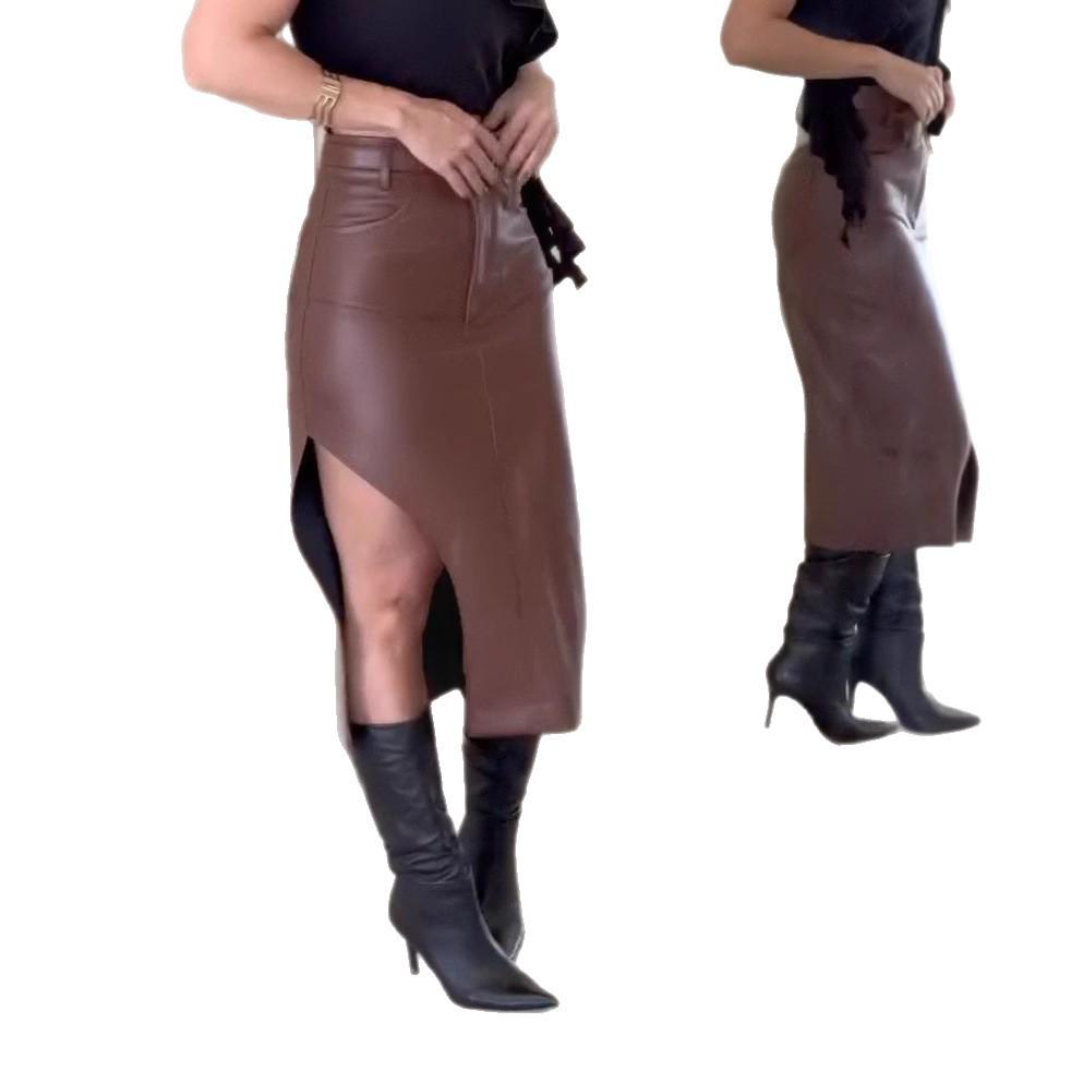 Falda-Pantalón Versátil de Cuero con Cinturón 2025 - Estilo Europeo/Americano, Novedad de Verano para Mujer