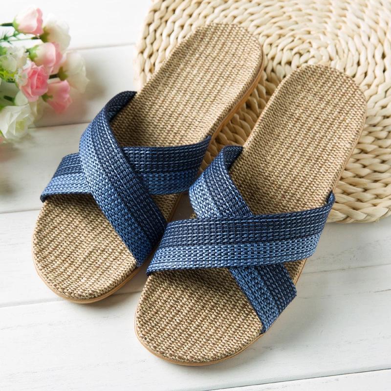 Summer linen slippers women's home couple home indoor non-slip soft bottom household cotton and linen cool slippers men