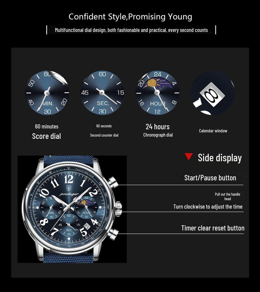 Baidaqie Men's Waterproof Multi-functional Quartz Watch - Casual, Fashionable, Simple Design (Model 808)