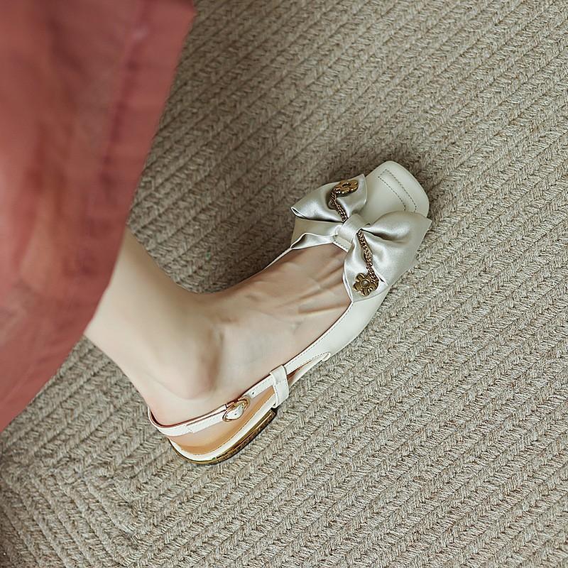 

2025 новые летние сандалии с квадратным носком и бантом в стиле феи, женская обувь на плоской подошве и низком каблуке, нежные ретро-туфли в стиле ночного ветра 39