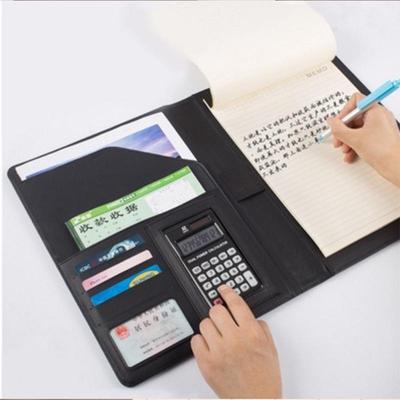 Modern A4 Conference Folder Genuine Leather Portfolio Organiser with Calculator JKL