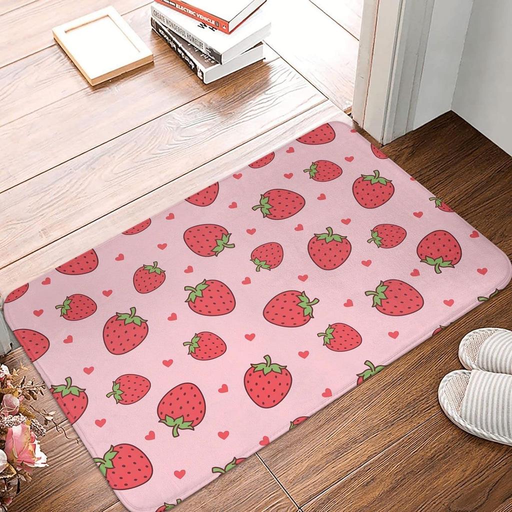 Pink Strawberry Area Rug Kawaii Fruit Print Rugs Mat for Living Room Bedroom Decorative Cute Carpet Non Slip Area Runner Rug