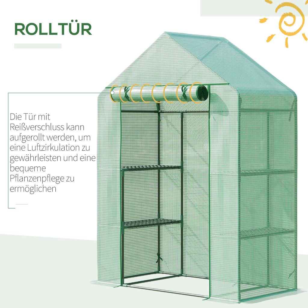 Walk In Greenhouse with Shelves, Portable Gardening Plant Grow House for Outdoor with 2 Tier Shelf, Roll-Up Zippered Door, PE Cover, 141 X 72 X 191cm