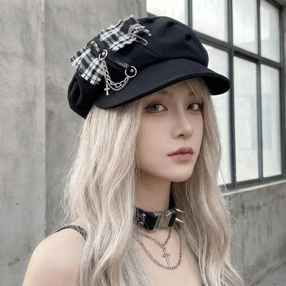 Rabbit Ears Plaid Beret Hat Thin Brim Newsboy Peaked Hat Casual Painter Artist Cap  Girls