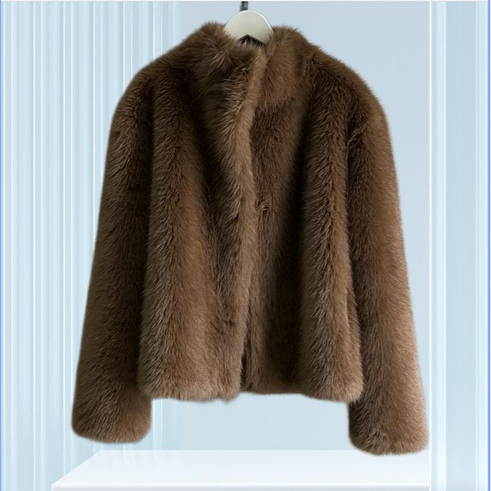 Winter new imitation fox fur coat coat light stand-up collar short age-reducing wool cotton-padded coat women