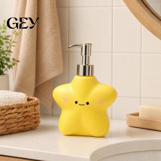 Bathroom Soap Dispenser 400ML Cartoon Star with Plastic Pump, Refillable Liquid Hand Container Container, Empty Shower Gel Lotion Bottle for