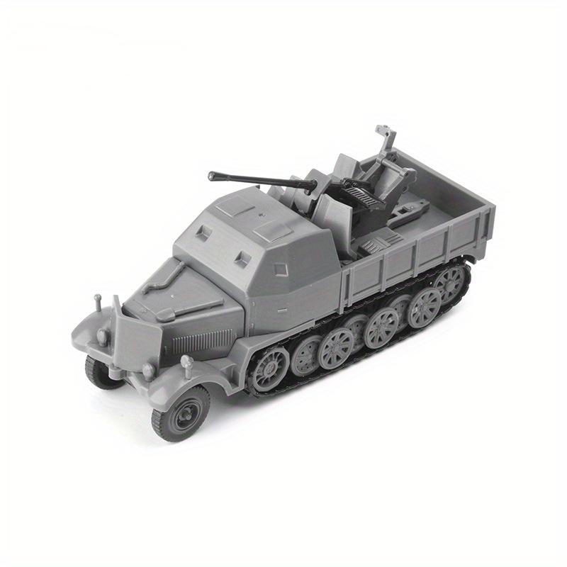 1:Miniatur-Halbkettenfahrzeug im Maßstab 1:72, Modellspielzeug, FLAK37 aus dem Zweiten Weltkrieg, 4D-Montagefahrzeug, DIY-Kit