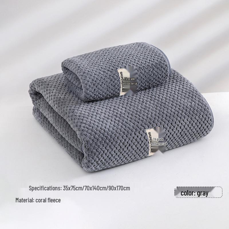 7A Antibacterial Extra Large Coral Fleece Bath Towel - Pineapple Pattern, Extra Thick, Absorbent, Quick-Drying, 90x170 Cm, Class A Bath Wrap