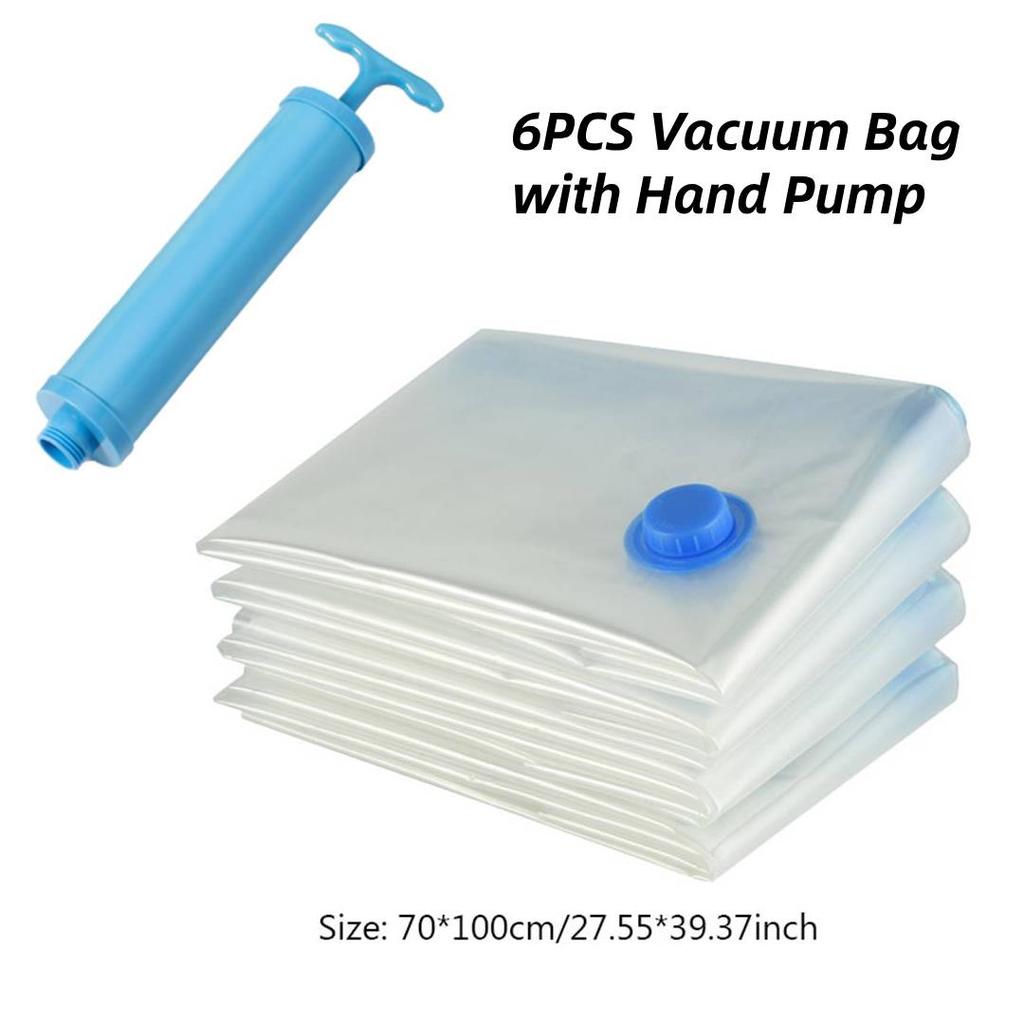 6PCS 6 Sizes Reusable Vacuum Bag Cover with Pump Vacuum Compression Sealer Bag Space Saving for Clothes Storing Large Container