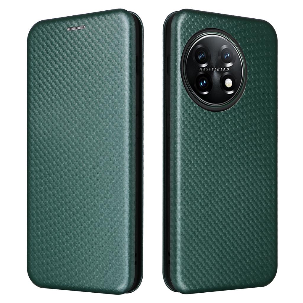 For OnePlus 11 5G PU Leather Stand Card Slots Case Carbon Fiber Texture Magnetic Auto-absorbed Folio Phone Cover