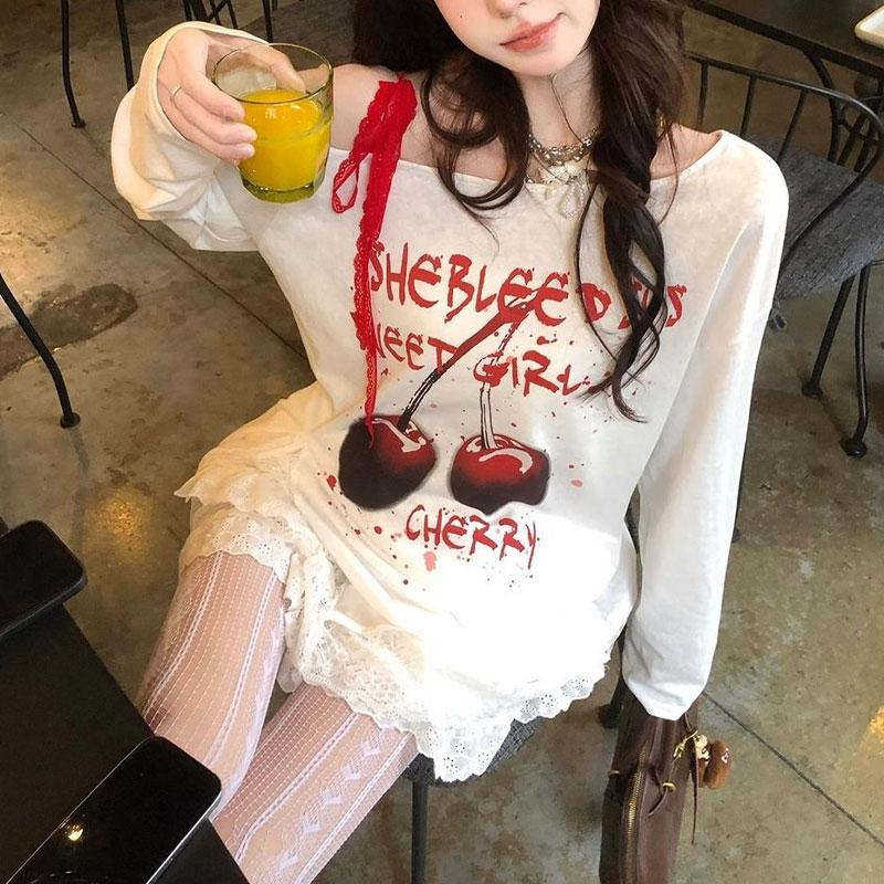 

Милые свитшоты с принтом «Сладкое письмо», осенние, с косым воротником, свободные, женская одежда, с открытыми плечами, модные кружевные худи со шнурком S белый