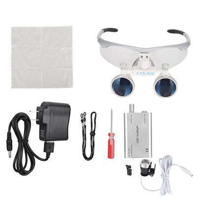 3,5x Dental Lupe Einstellbare Zahnarzt Chirurgische Lupen mit LED Stirnlampe Silber