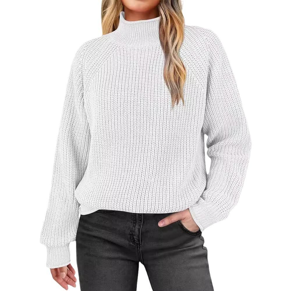 2026 Autumn/Winter Women's High Neck Solid Color Knit Sweater