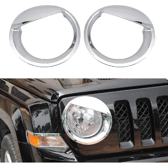 Front Light Headlight Bezels Ring Cover Trim Fit for 2011-2017 Jeep Patriot