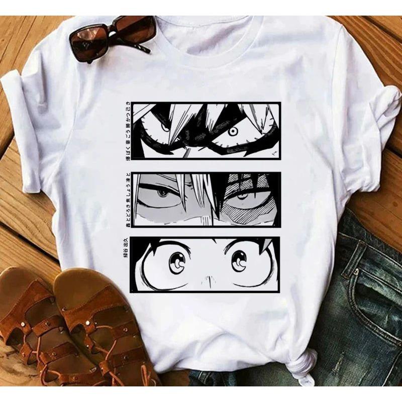 Japanese Anime My Hero Academia Graphic Fun Print T Shirt Fashion Women Retro Cotton T-shirt  Summer Loose Y2K Top T-Shirt