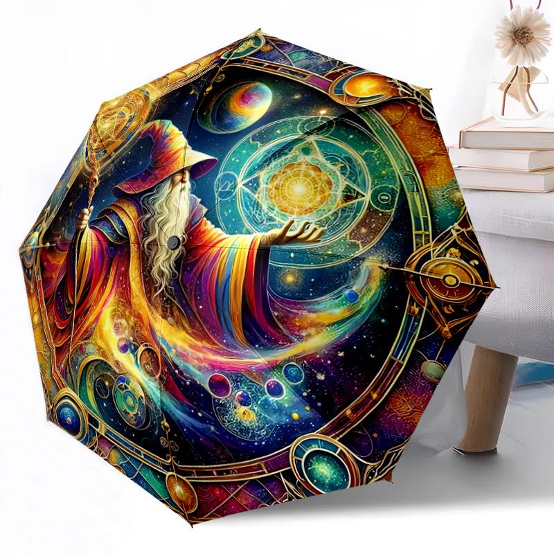 Hexe auf Besen bei Nacht Tragbarer Automatischer Regenschirm Faltbarer Regenschirm mit 8 Speichen Langlebiger Kunststoff & Eisen für Damen/Herren Eleganter Damenschirm