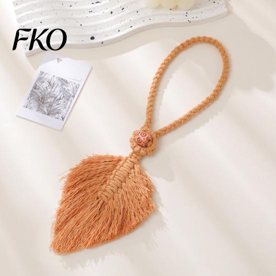 Hand-Knotted Curtain Strap Braided Leaf Tieback, Boho Cotton Rope Holder, Fringe Living Room Tieback Edge Knotted Draperies Holder for Bedroom