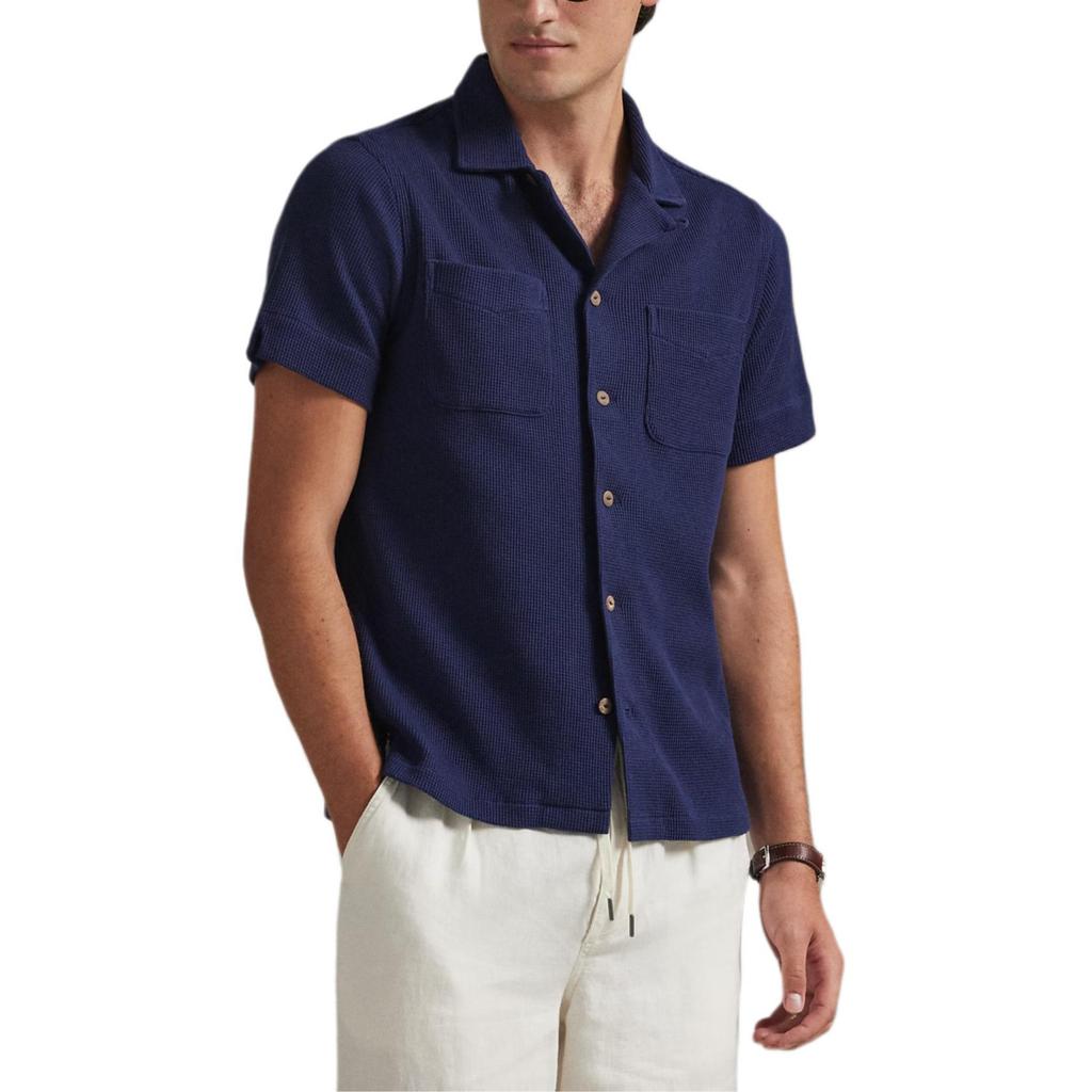 Polo Ralph Lauren Lightweight Breathable Cotton Linen Blend Waffle Knit Camp Collar Short Sleeve Straight Camp Shirt Men shirts 710P04764-001