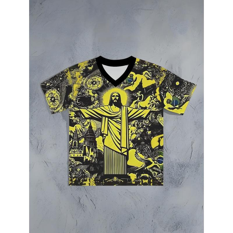 3D Printed Jesus God T Shirt For Men Brazil Flag Pattern T-Shirts Summer Fashion Casual O-Neck Tees Loose Short Sleeves