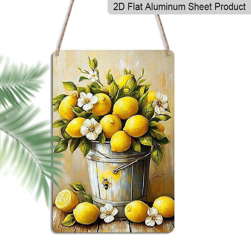 2D Flat 1pc Lemon Aluminum Sign Summer Wall Art Decoration Suitable for Courtyard, Backyard, Gate, Home, Coffee Shop, Bar, Club, Farmhouse, Garden