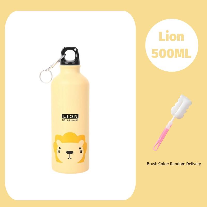 Lovely Animal Outdoor Aluminium Sports Water Bottle for Cycling Camping Hiking Beach School Kids Water Bottle with Handheld Ring