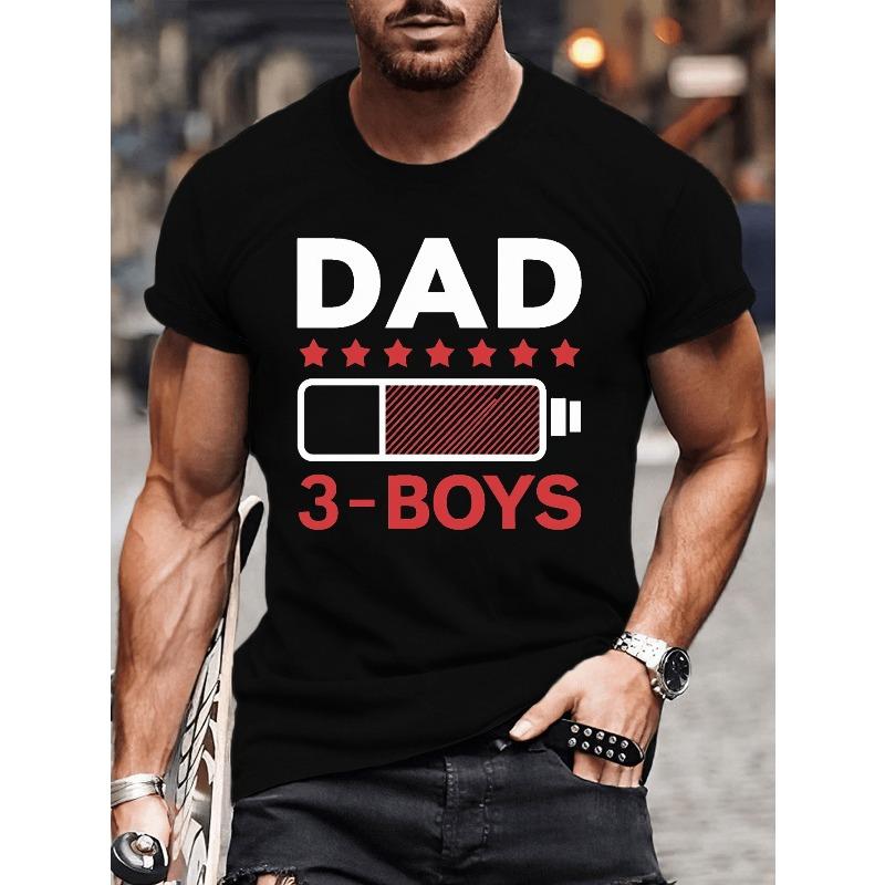 DAD OF 3 BOYS Print Round Neck Comfortable Short-sleeve Shirt With Fashion Pattern Print, Suitable For Casual Daily Outdoor Activities At Home