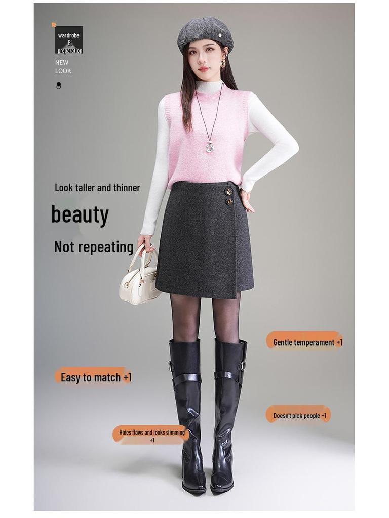 **Autumn/Winter 2025 Petite Woolen A-Line Pencil Skirt**
