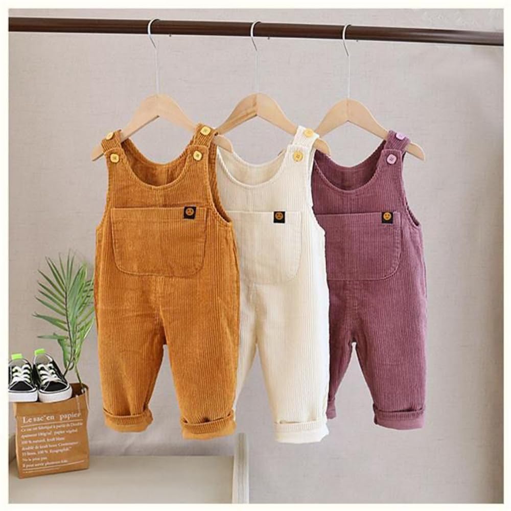 Shidayiya Baby Boys Girls Soft Corduroy Suspender Overalls Loose Retro Toddler Bib Pants Trousers with Pockets (100 (90-100cm Height), C01/White)