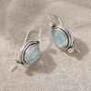 Vintage Silver Color Sea Blue Stone Dangle Earrings Woman Oval Party Daily Wear