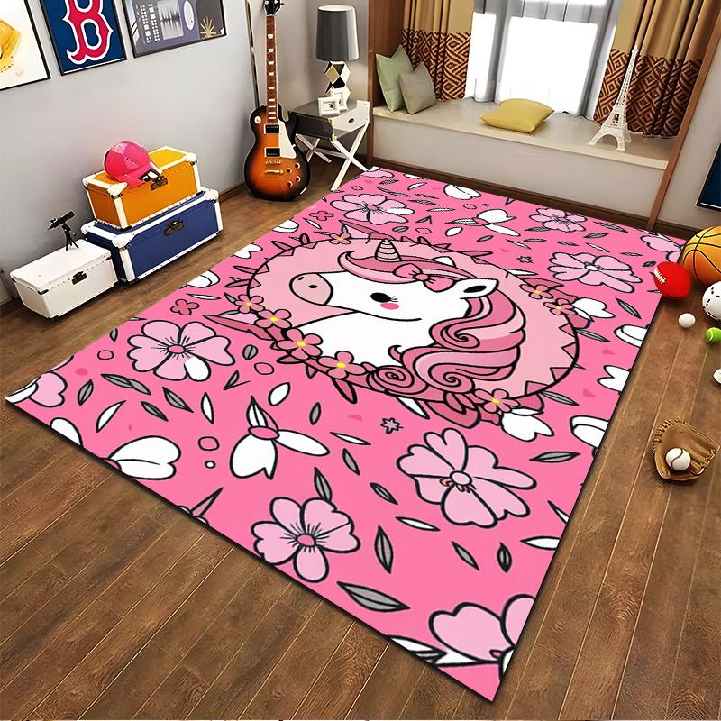 Pink Unicorn Carpet with Floral Pattern for Kids Room or Living Area Suitable for use as an anti-slip for living room bedroom sofas