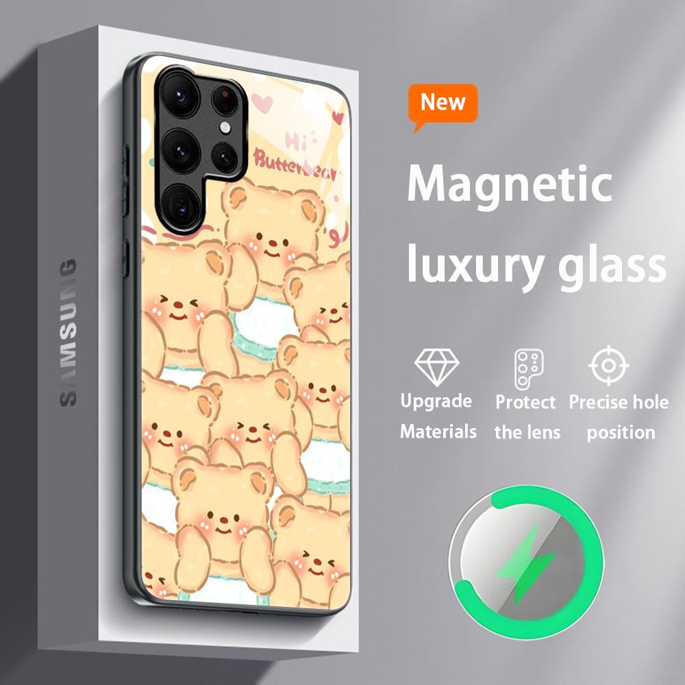 Brand B-Butter Bear Cartoon Phone Case For Samsung S26 S25 S24 S23 S22 S21 S20 Plus Ultra Glass Magnetic Case