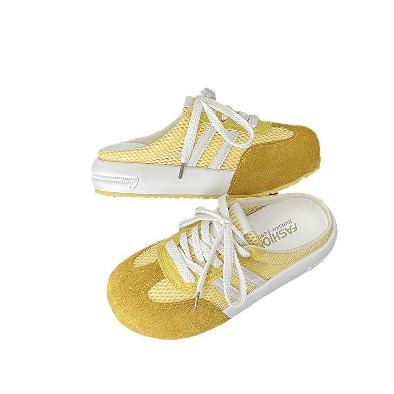 Summer Mesh Breathable German Training Shoes Women's 2025 New Thick-soled Retro Baotou Half Slippers Lazy Casual Sports Shoes