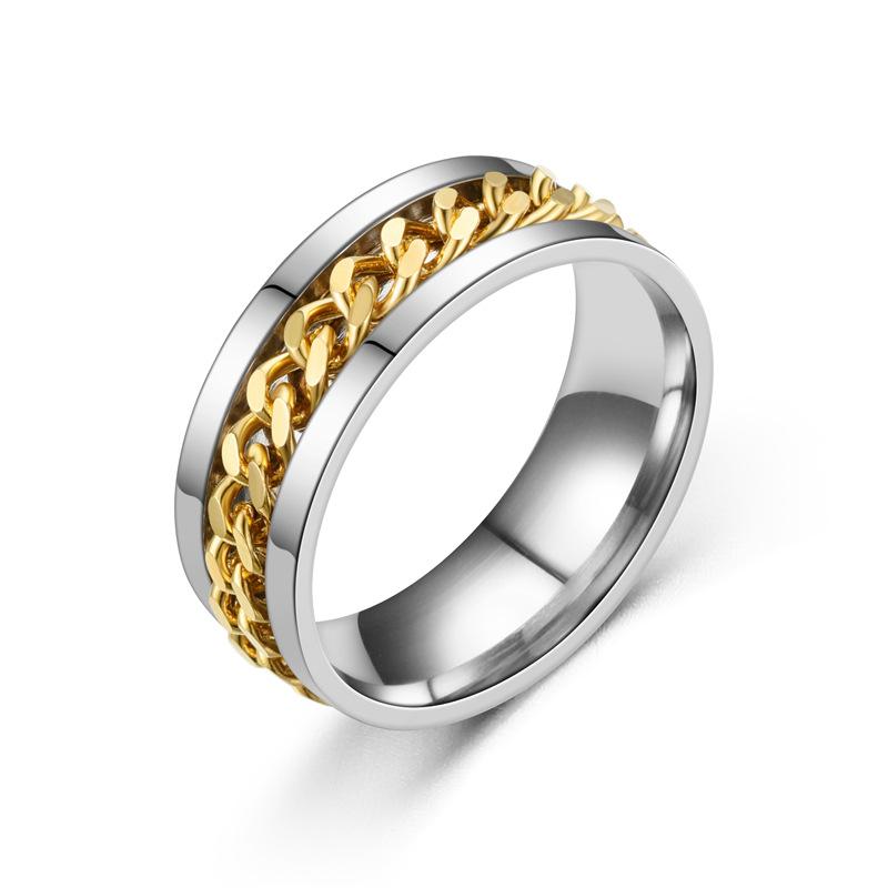 Fashionable and unique multi-purpose stainless steel ring with rotating chain finger ring accessory
