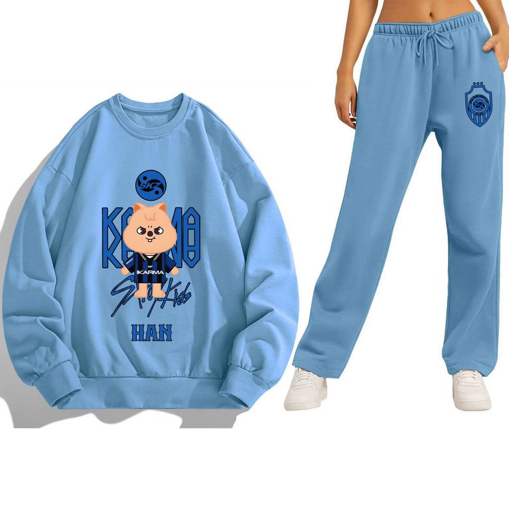 Stray Kids SKZ HAN Briefdruck Hoodie Jogginghosen Set Lockerer Sitz Paarkleidung