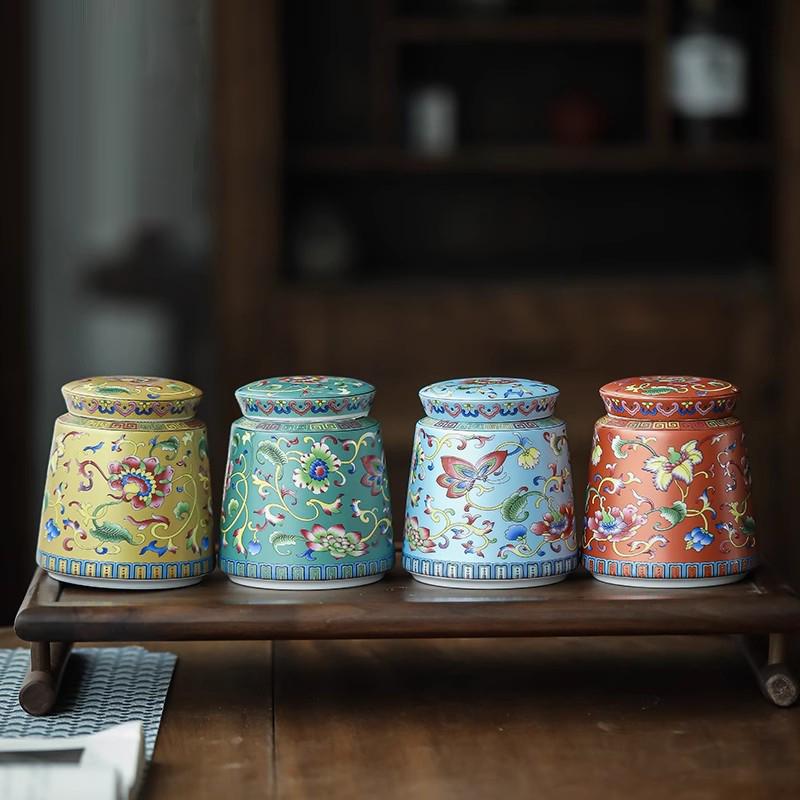 Creative Painted Ceramic Jar Portable Tea Candy Jar Household Multifunctional Nut Coffee Bean Storage Box Kitchen Food Container