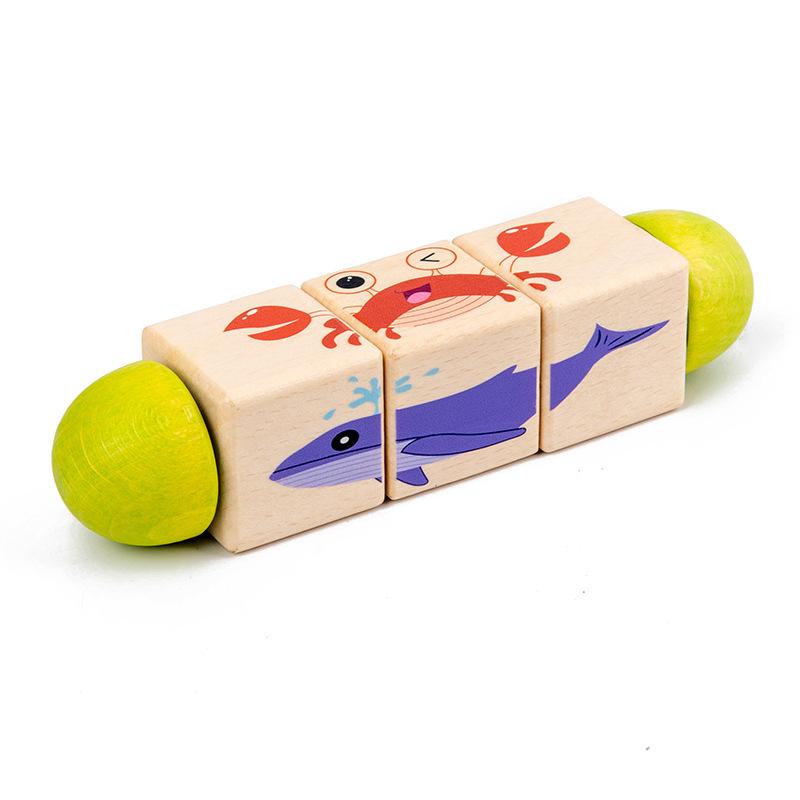 Children Wooden Animal Rotating Puzzle Building Block Infants and Toddlers 0-3 Years Old Early Education Animals Cognitive Puzzle Toys