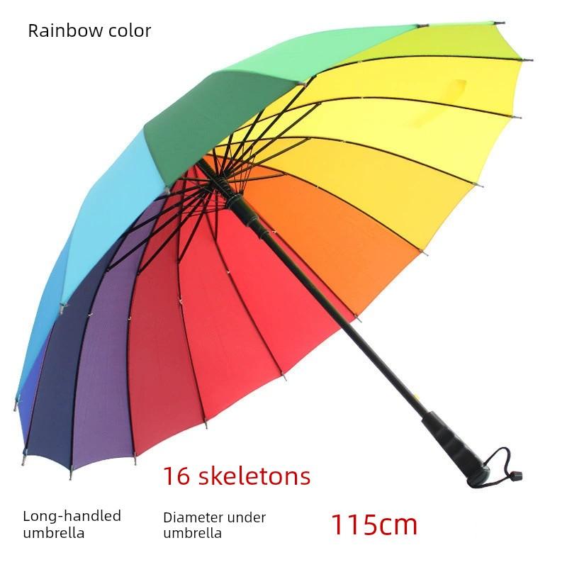 24-Rib Waterproof Umbrella with Curved Handle, Straight Pole, Impact-Resistant Fabric, Safety Umbrella, Automatic Promotional Umbrella, Rainbow
