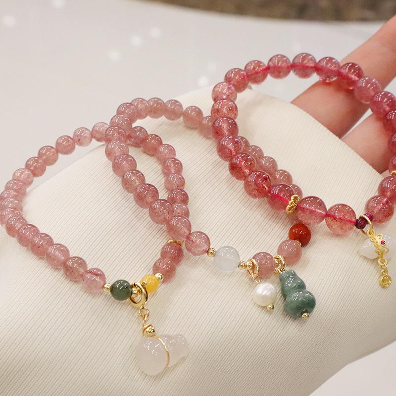 Natural Strawberry Crystal Jadeite Gourd Bracelet Bangles Women Fashion Jewelry Accessories Gift