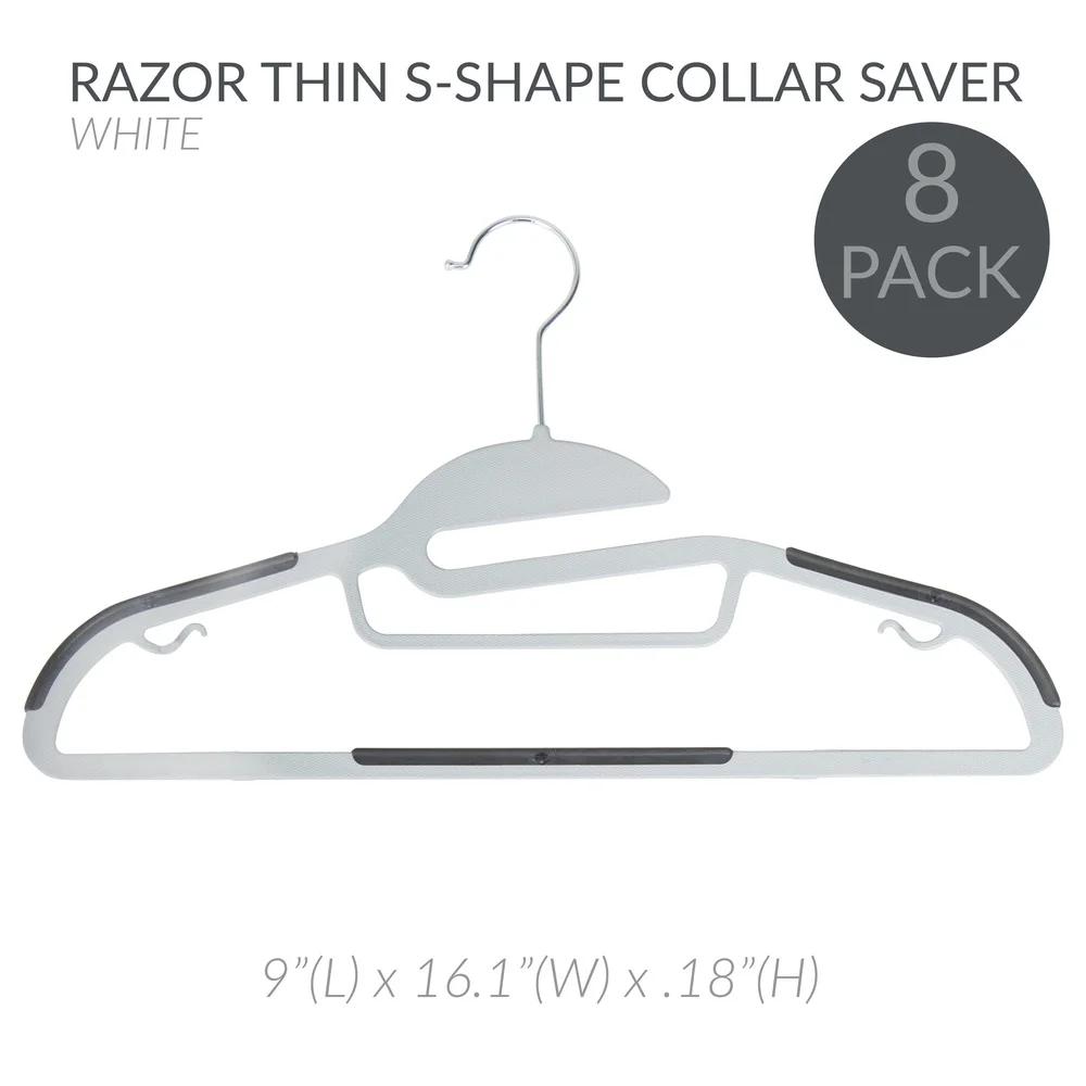 8 Pack S-Shape Non Slip Plastic Shirt Hanger with Tie Bar in White