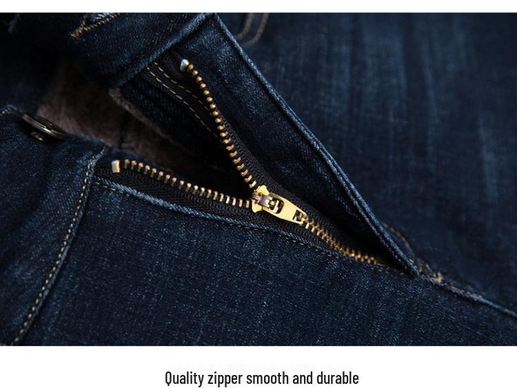 Winter Plus Velvet High-Waist Denim Jeans for Moms - Thick, Warm, Large Size Cotton Pants
