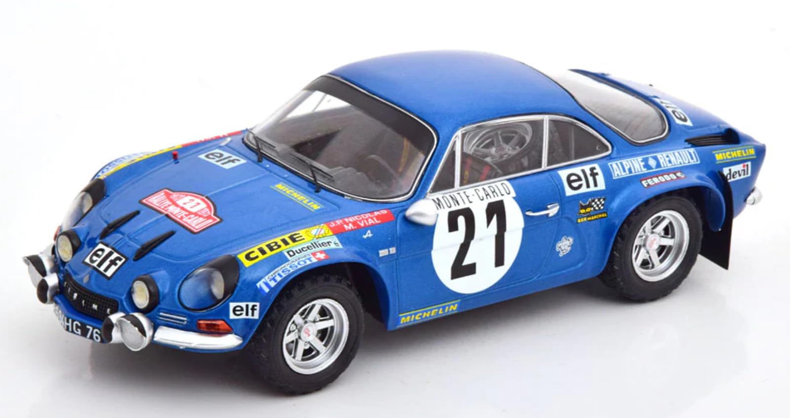 

IXO Renault Mini Car RENAULT ALPINE A110 1800S N 21 Rally Monte Carlo 1973 1/24 JP.NICOLAS/M.VIAL [Предмет] синий