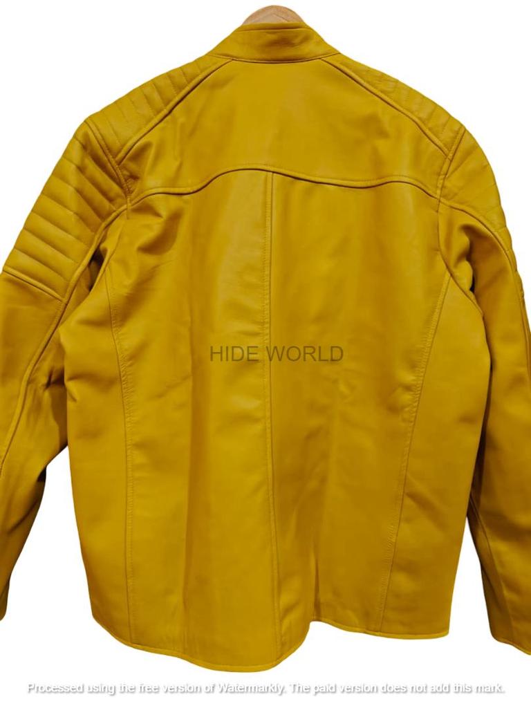 Stylish Genuine New Yellow Handmade Lambskin Leather Men Jacket Biker Motorcycle