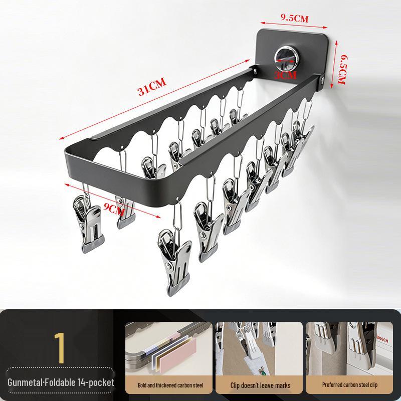 

Suction Cup Windproof Drying Rack with Folding Clothes Hanger & Multiple Clips