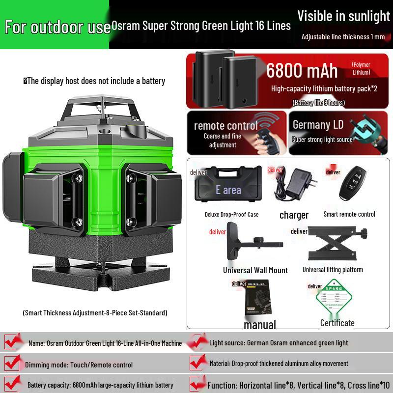 High-Precision 12-Line Green Laser Level with Auto-Leveling for Outdoor Use