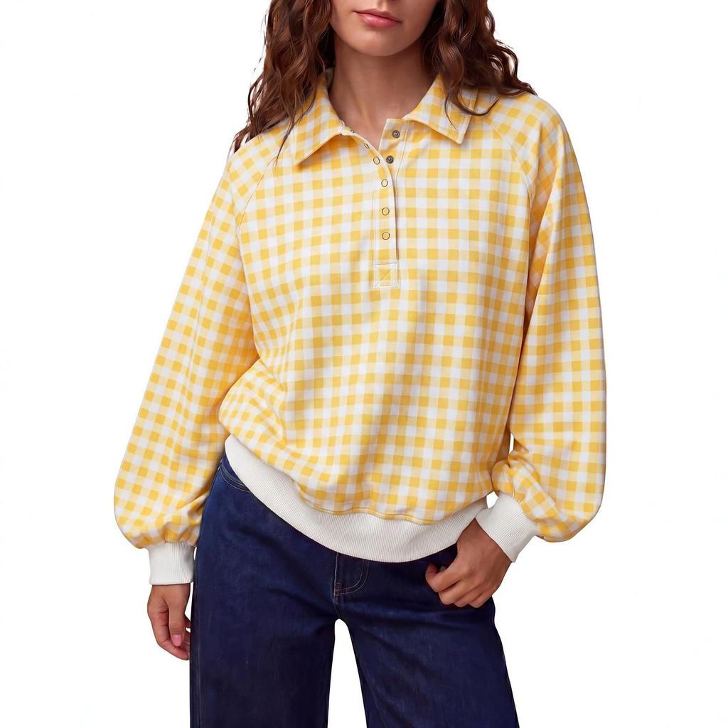 Maglione a collo alto a quadri in misto cotone da donna a maniche lunghe, stile casual autunnale